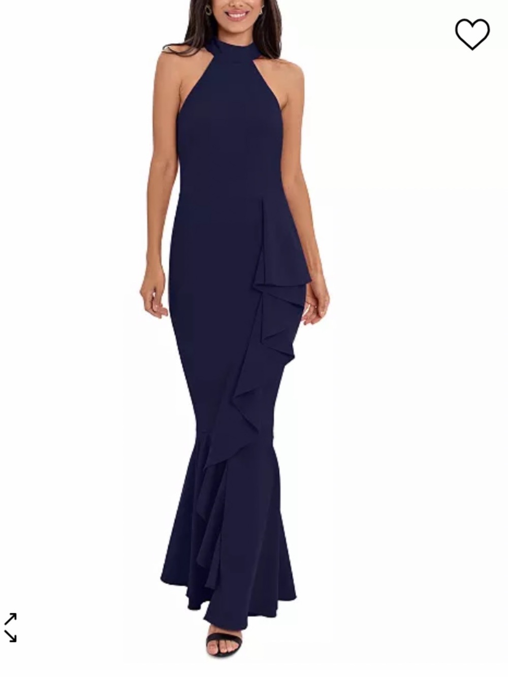 Betsy & Adam Ruffle Halter Gown in Navy